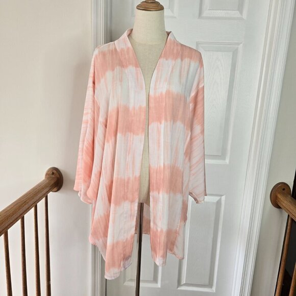 Lane Bryant Tie Dye Pink & White Open Front Kimono Top Plus Size 18/20 - Picture 2 of 12